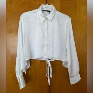 ZARA - Elegant White Women's Cropped Blouse